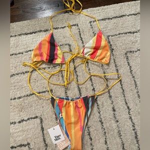 NWT Tiger Mist Aggie Bikini Top and Bottom Mixed Stripe